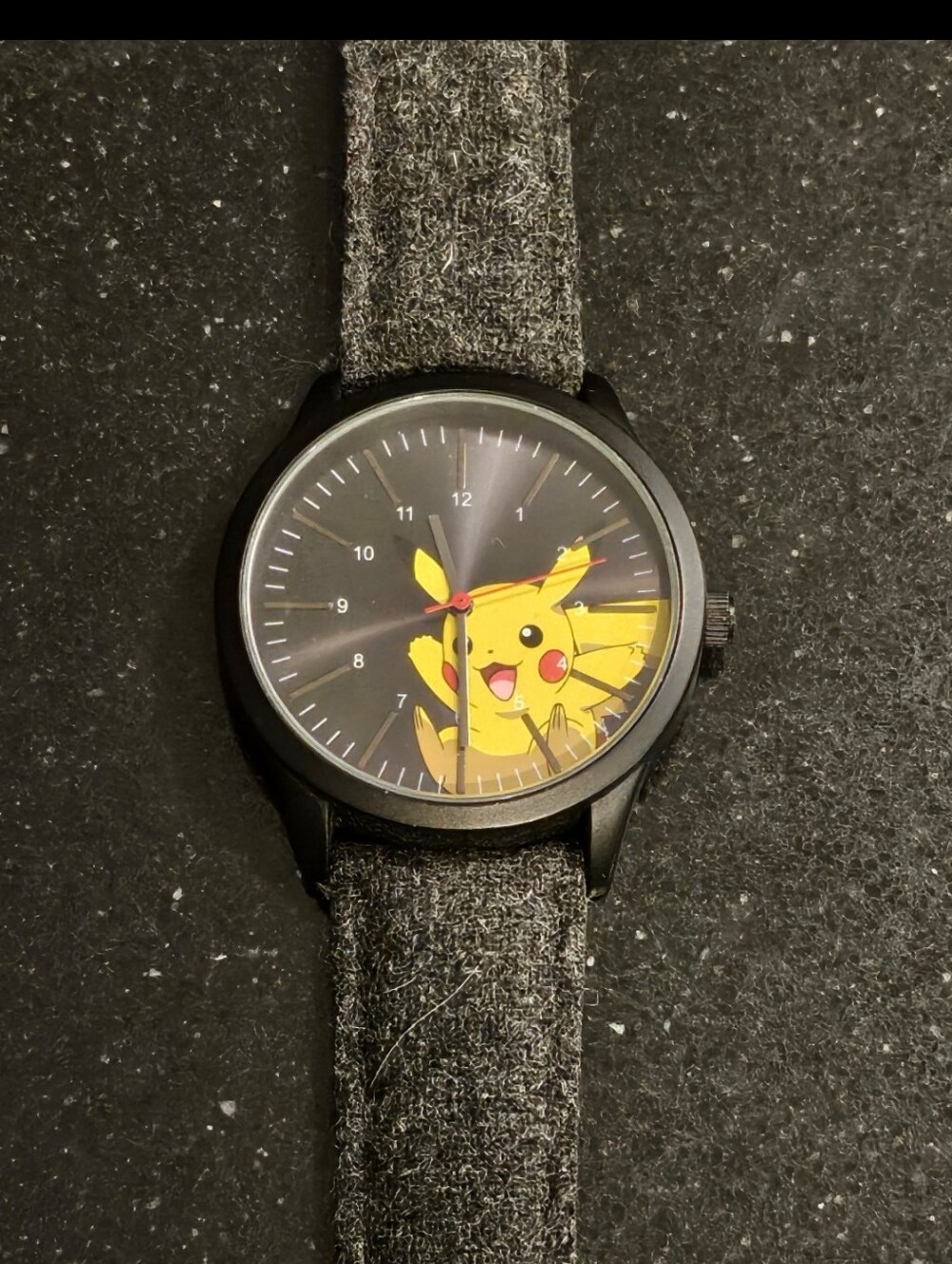 Cute Pikachu Face Analog Watch with Gray Fabric Strap